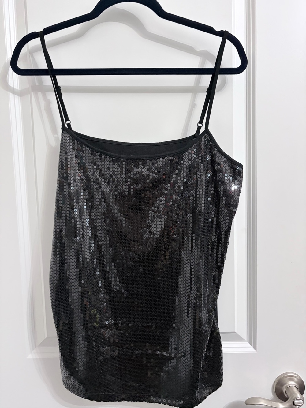 LOFT Black Sequin Camisole with Adjustable Spaghetti Straps